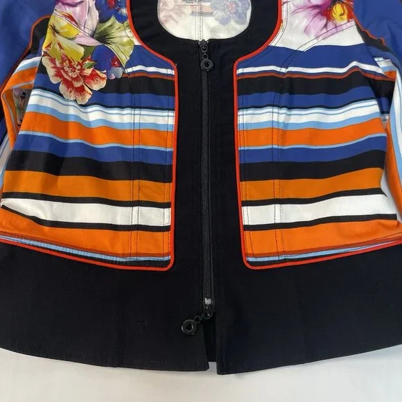 Joseph Ribkoff Floral & Stripe Zip Jacket – Size 10 (CAN/USA) - Picture 5 of 15